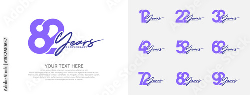 Anniversary logo set vector design, purple color for celebration event