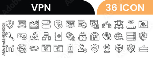 VPN Vector Set Featuring Shields, Networks, Secure Connections, and Privacy Elements for Web and App Design