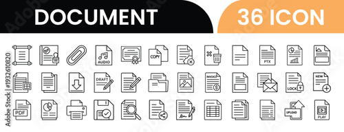 Collection of 36 Document Icons for Office and Business Use
