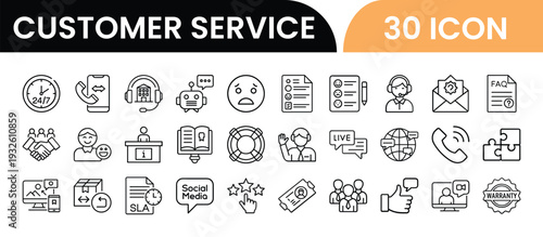 Customer Service Vector Set Featuring Headsets, Support Agents, Feedback, and Service Elements for Web and App Design
