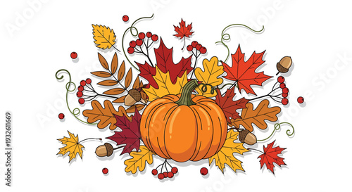 Vector autumn leaves and pumpkin illustration