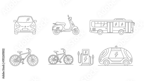 EV Transportation: A graphic depiction of various electric vehicles, highlighting sustainable transport solutions, and the future of mobility.
