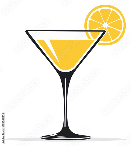 Vibrant yellow cocktail in a classic martini glass garnished with a fresh lemon slice vector illustration