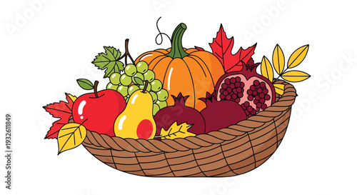 Vector cornucopia with fruits and vegetables