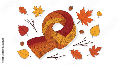 Autumn scarf and leaves vector illustration
