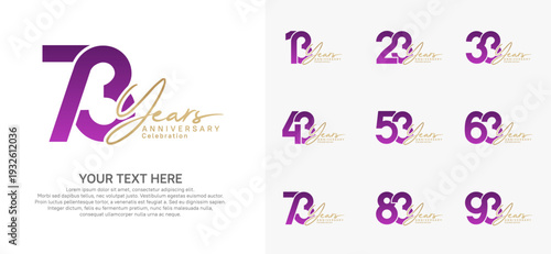 Anniversary logo set vector design, purple and gold for celebration event