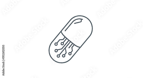 Digital Pill Icon Representing Future Medicine Technology.