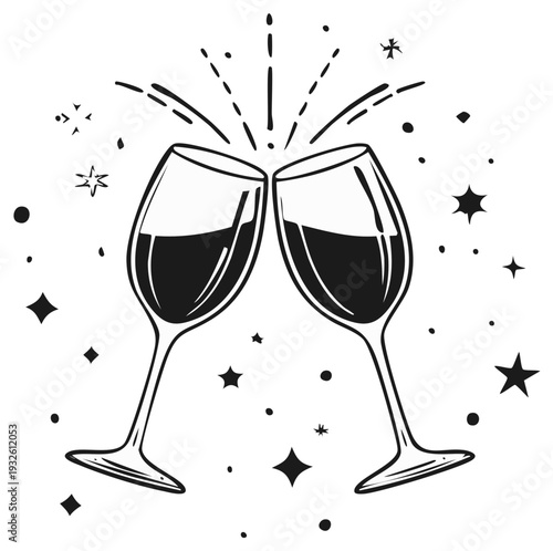 Toasting Wine Glasses with Sparkling Celebration Accents