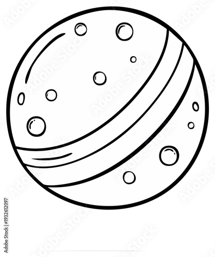 Stylized cartoon planet with rings and craters simple line art illustration