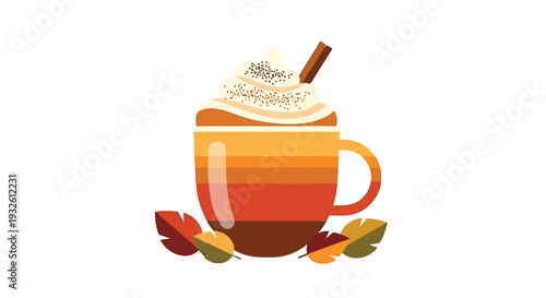 Vector autumn coffee cup icon with whipped cream