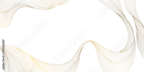 Elegant gold line wave pattern on white background, abstract curves, flowing silk texture, deco elements. Luxury vector illustration, Japanese ornament, minimal design