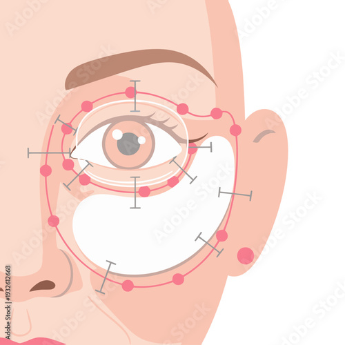 Close-up of a woman's face with an anti-wrinkle silicone patch illustration. Focus on eye area. Clean, modern design. Ideal for skincare marketing.