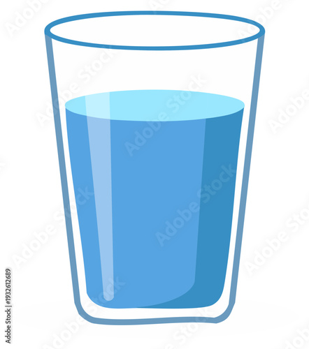Refreshing Drink, Clear Liquid Refreshment in Clean Glass Container, Quenches Thirst, Hydration Concept, Health and Wellness, Blue Toned Illustration, Simple Graphic