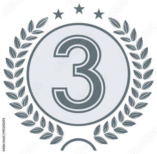 Silver Laurel Wreath Badge with Number 3 and Stars Icon