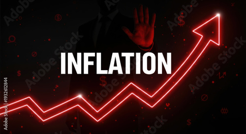 Inflation rate increase concept with red arrow and graph