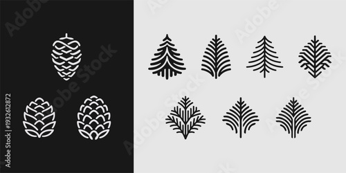 Pine Cone and Coniferous Tree Icons Nature Symbols