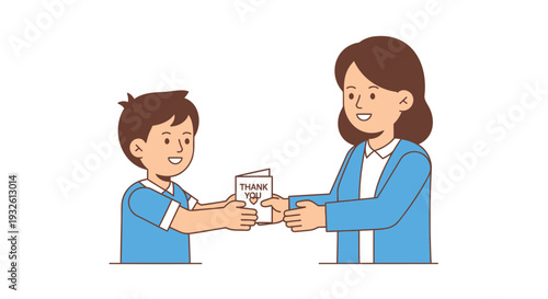 Vector illustration of a woman and a boy exchanging cups