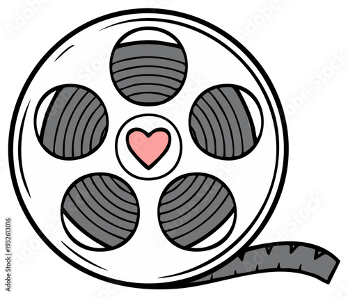 Film Reel with Heart Center Symbolizing Love for Cinema and Movie Production