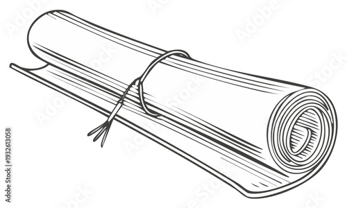 Vintage rolled paper scroll tied with string ancient document or map outline illustration