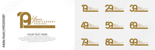 Anniversary logo set vector design, brown color for celebration event