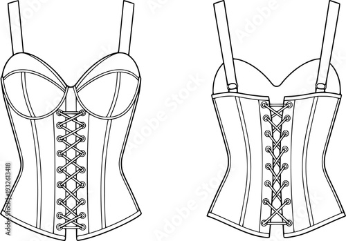 Elegant Fashion Corset Silhouette - Trendy Lace Bodice and Strapped Apparel Vector