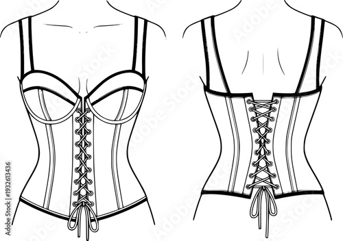 Elegant Fashion Corset Silhouette - Trendy Lace Bodice and Strapped Apparel Vector