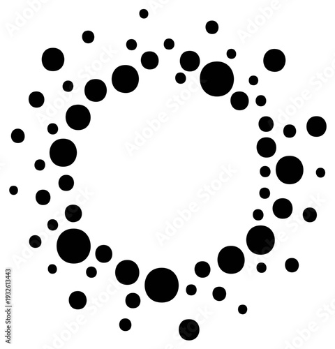 Abstract black circles arranged in a circular pattern with a white background