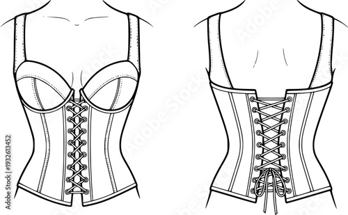 Elegant Fashion Corset Silhouette - Trendy Lace Bodice and Strapped Apparel Vector