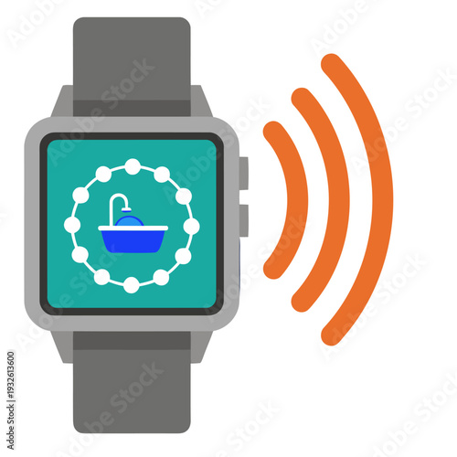modern smartwatch displays data syncing with a stylized plunge icon Clean design vibrant teal and orange colors showcasing wearable technology and data synchronization