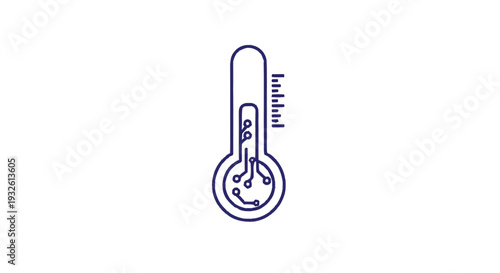 Digital Thermometer Icon with Circuit Board Elements.
