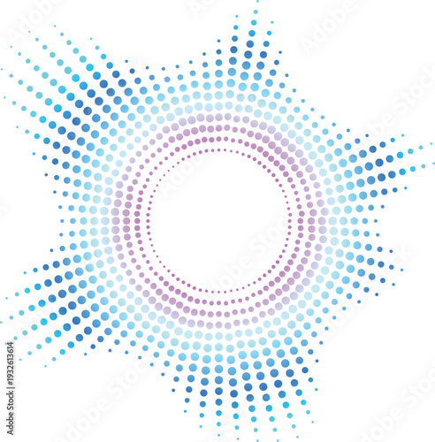 Dynamic Audio Equalizer Circular Burst with Blue Purple Gradient Radial Dot Wave Pattern.