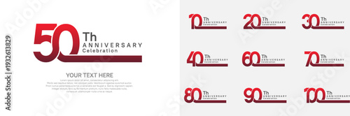 Anniversary logo set vector design, red color for celebration event