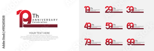 Anniversary logo set vector design, red color for celebration event