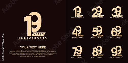 Anniversary logo set vector design, brown color for celebration event