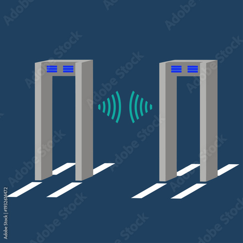 Two security scanners detect a person passing through a store exit. Modern, clean design with blue accents. Suitable for security, retail, and technology themes.