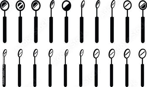 Set of Dental Mouth Mirror Icons with Various Angle Perspectives for Oral Hygiene Examination and Dentistry Equipment isolated on a White Background