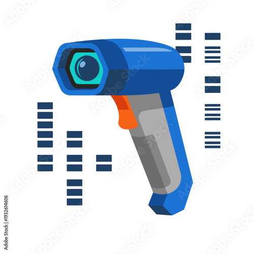A vibrant blue barcode scanner scans a series of barcodes. Modern, clean design suitable for retail and data visualization. Professional and informative.