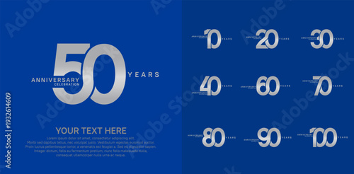 Anniversary logo set vector design, silver color for celebration event