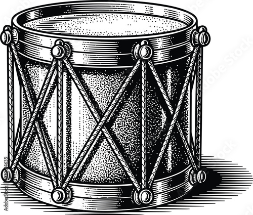 Drum Black and White Illustration with Rope Lacing
