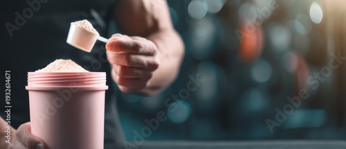 The Protein Powder Container and Scoop Being Measured in a Gym Setting