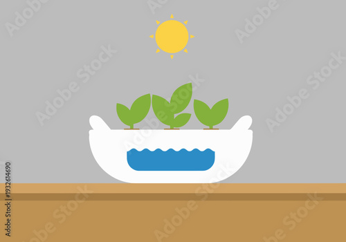 A vibrant kitchen hydroponic system showcases growing plants. Modern, eco-friendly design. Ideal for lifestyle and sustainability visuals.