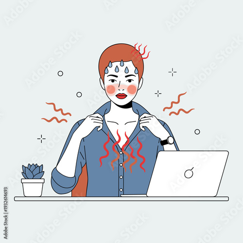 Menopause Hot Flash Symptom Flat Vector Illustration