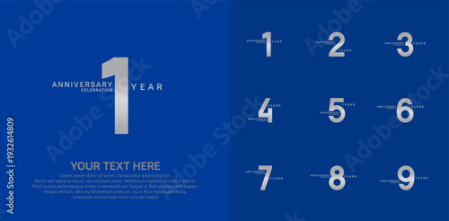 Anniversary logo set vector design, silver color for celebration event