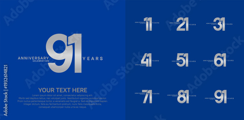 Anniversary logo set vector design, silver color for celebration event