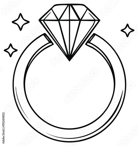 Sparkling diamond ring illustration with stars, symbol of love and commitment