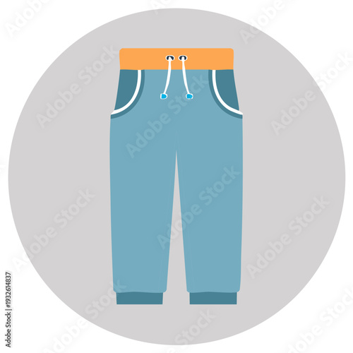 Blue Sweatpants with Orange Waistband and Drawstring Icon