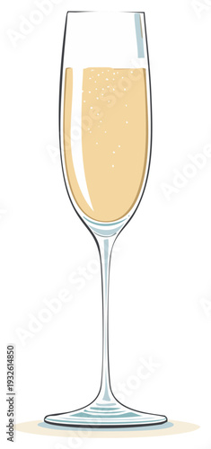 Elegant flute glass with golden sparkling champagne illustration ready for celebration