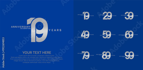 Anniversary logo set vector design, silver color for celebration event