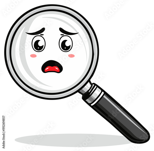 Concerned Magnifying Glass Cartoon Mascot Character Illustration Emoticon Sadness