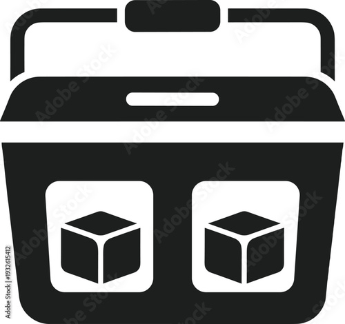 Portable cooler box icon silhouette, insulated storage container for food and drinks, camping and picnic equipment isolated on white background illustration